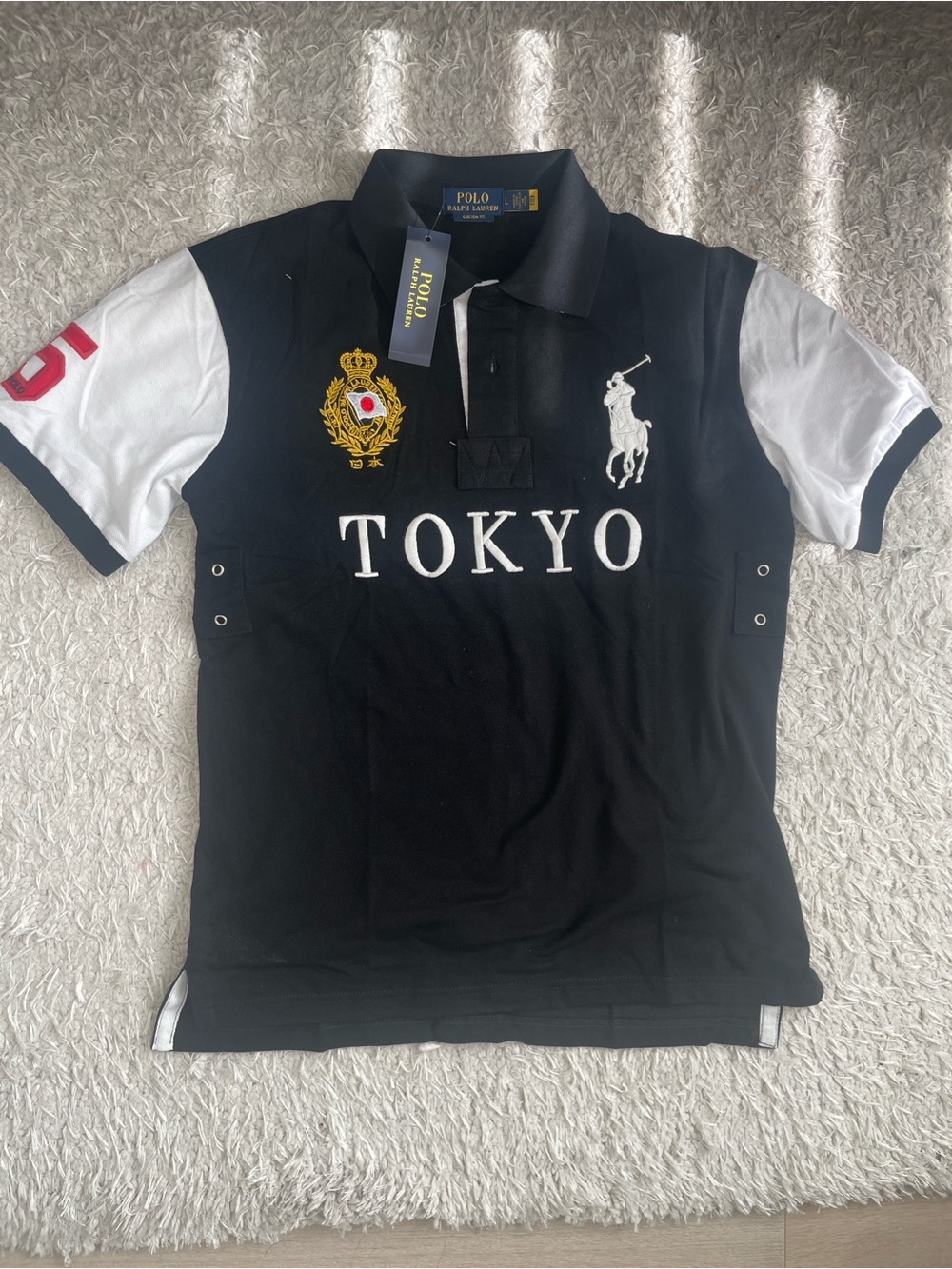 Ralph Lauren Black & White Tokyo Embroidered Polo